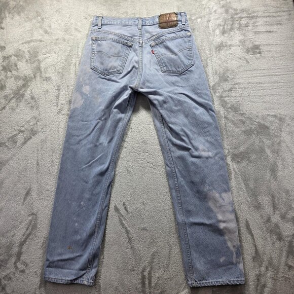 Levis 501 Jeans Mens 33x34 Light Wash Blue Button Fly Straight Leg Paint Stains - Picture 2 of 13
